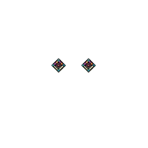 Multi Color Diamond Shape Stud Earrings by Firefly Jewelry