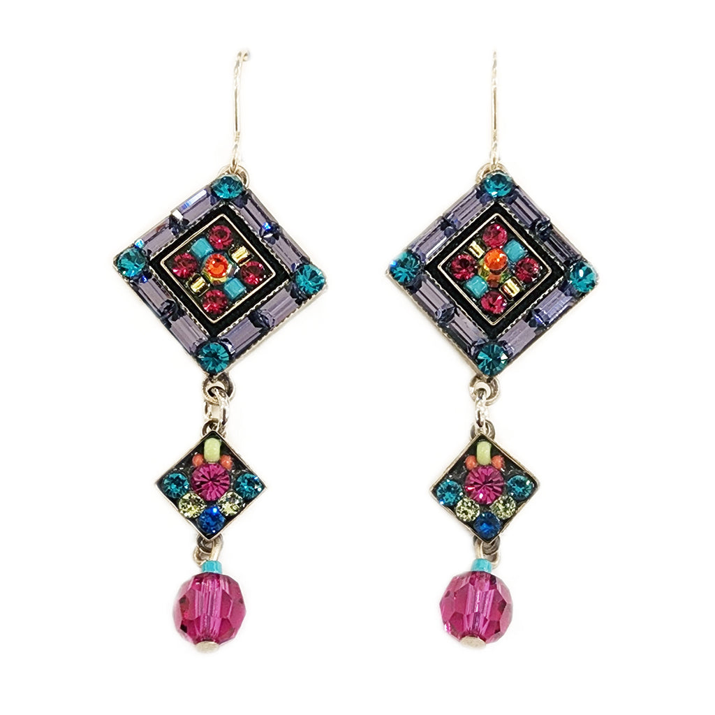 Multi Color La Dolce Vita Crystal Diagonal Earrings with Dangle by Firefly Jewelry