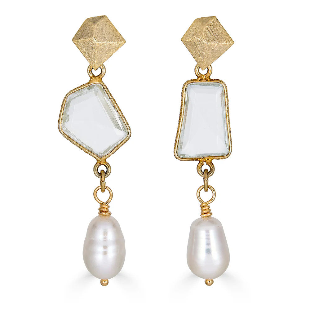 Asymmetrical Quartz and Pearl Earrings by Loni Paul