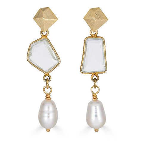 Asymmetrical Quartz and Pearl Earrings by Loni Paul