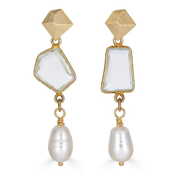 Asymmetrical Quartz and Pearl Earrings by Loni Paul