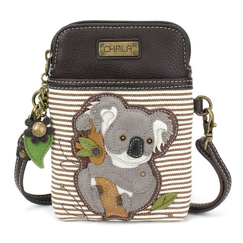 Koala Cellphone Crossbody in Brown Stripe