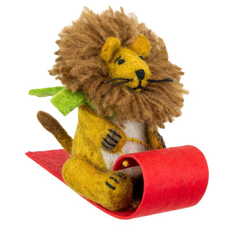 Toboggan Lion Wool Ornament
