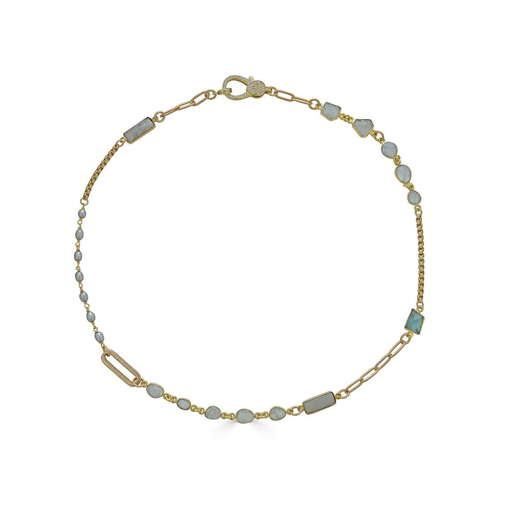 Gold Moonstone, Aquamarine and Pearl Short Necklace by Loni Paul