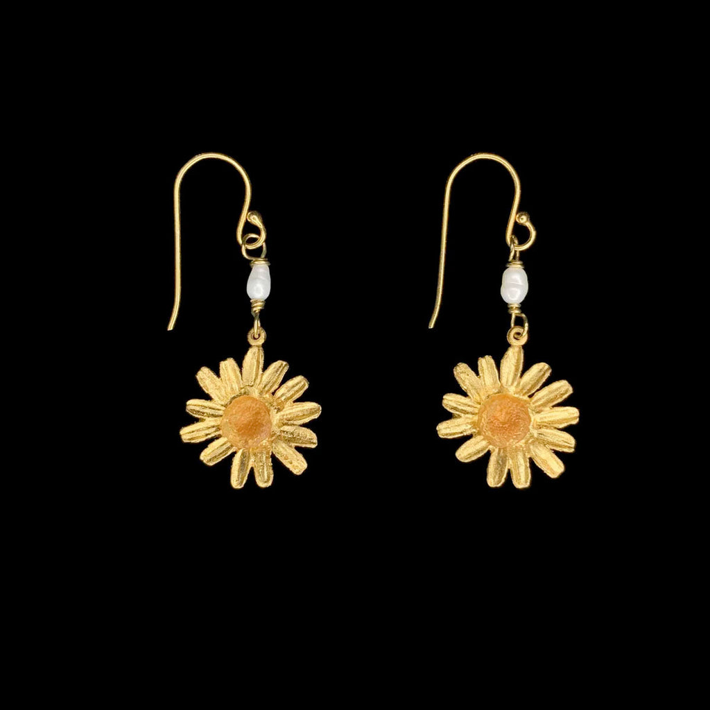 Golden Daisy Wire Earrings with Pearls by Michael Michaud