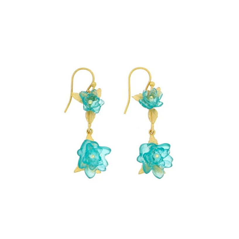 Dahlia Double Flower Drop Wire Earrings by Michael Michaud