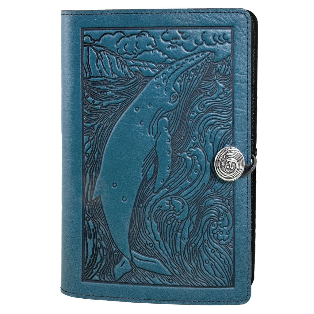 Large Leather Journal - Whale in Sky Blue