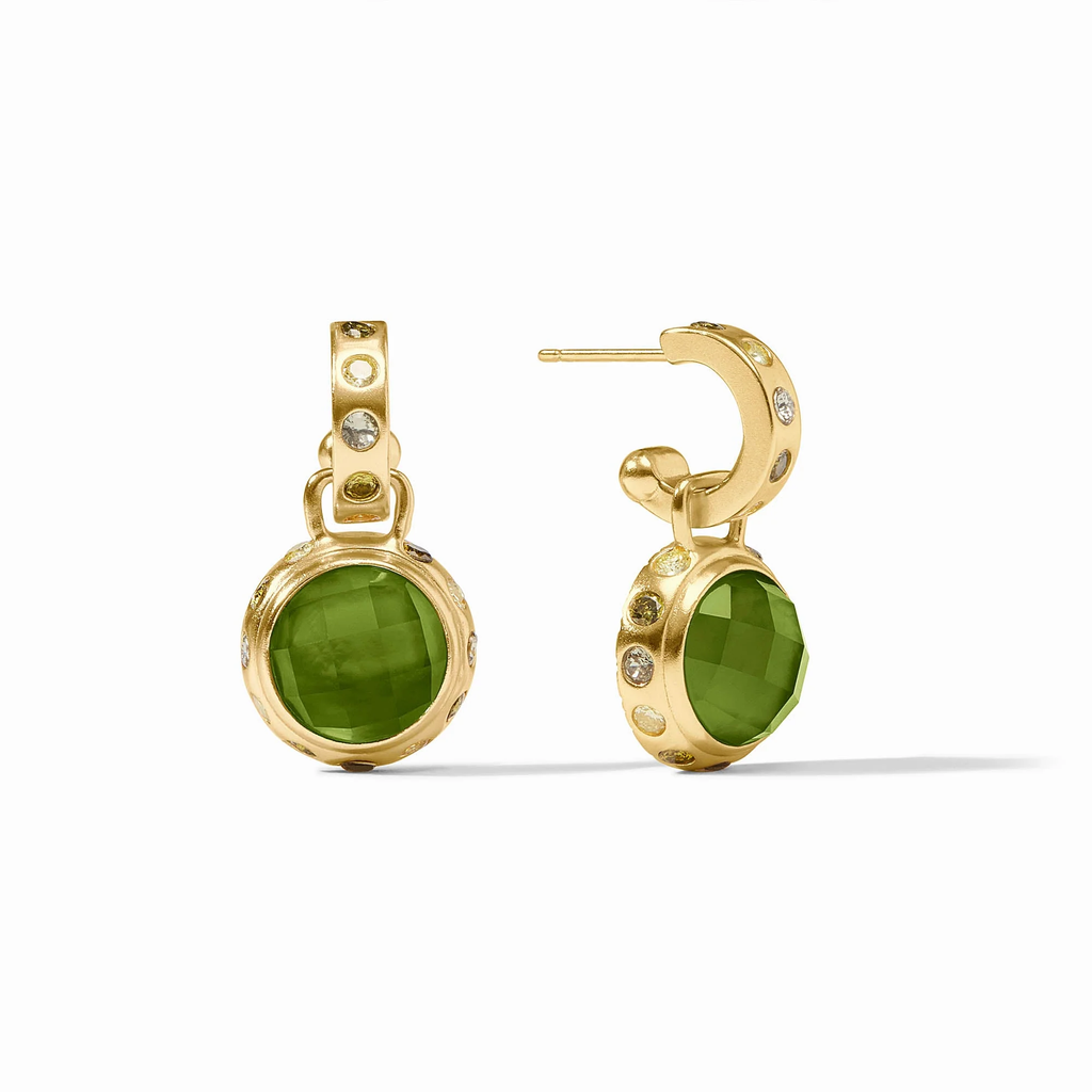 Rainbow Hoop &amp; Charm Earrings in Iridescent Palmetto Green with Shades of Jade Halo by Julie Vos