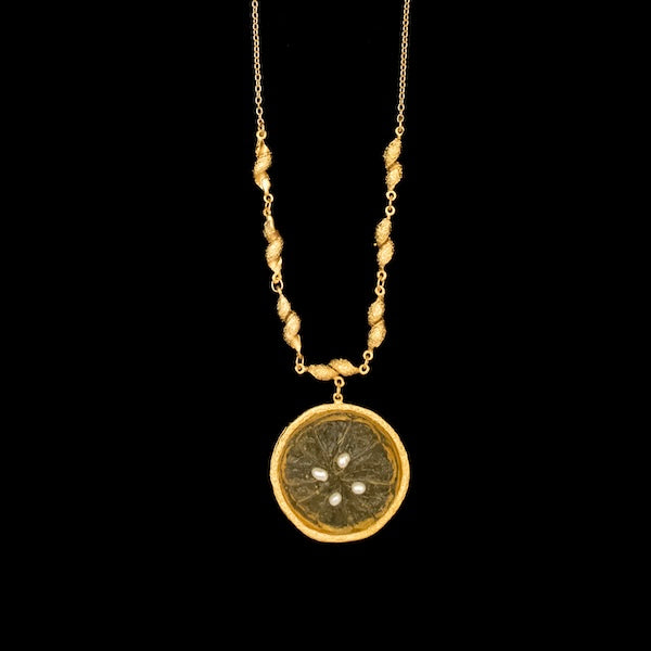 Citrus 16 Inch Adjustable Large Lemon Pendant Necklace by Michael Michaud