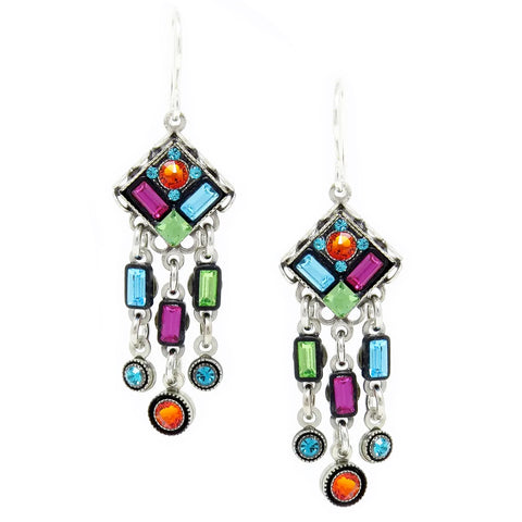 Multi Color Architectural Diamond Drop Earrings by Firefly Jewelry