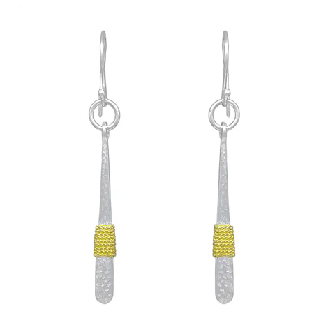 Sterling Silver Hammered Paddle Earrings with 18k Gold