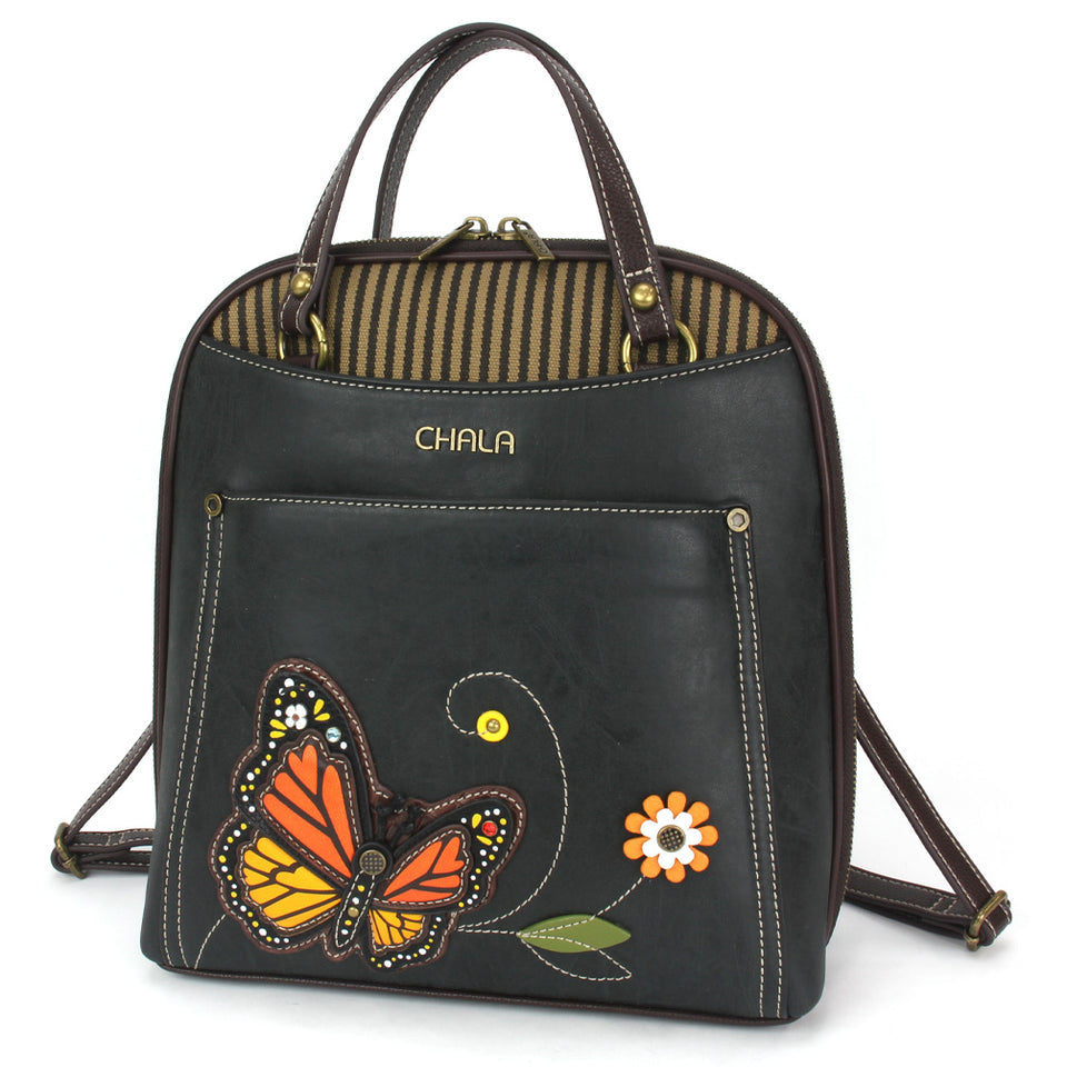 Monarch Butterfly Convertible Backpack Purse in Black by Chala