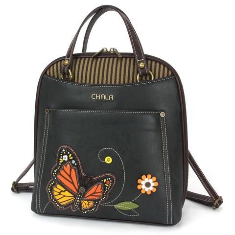 Monarch Butterfly Convertible Backpack Purse in Black by Chala
