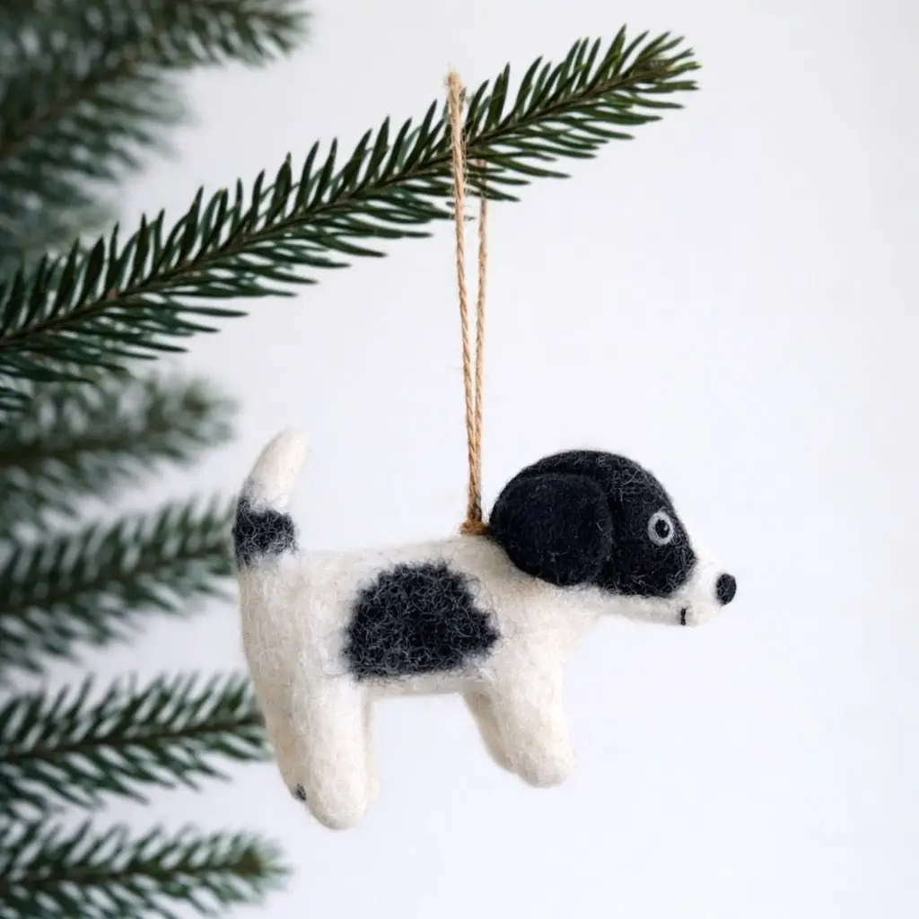Dog (Black Spotty) Wool Ornament