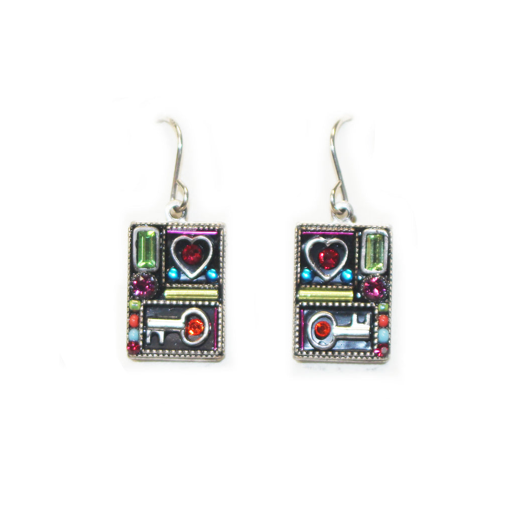 Multi Color Talisman Rectangle Hearts &amp; Stars Earrings by Firefly Jewelry