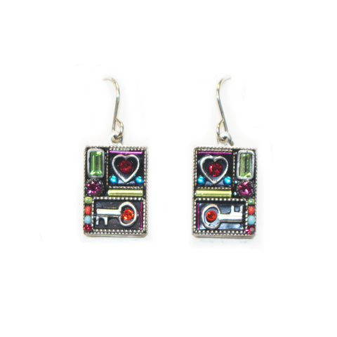 Multi Color Talisman Rectangle Hearts &amp; Stars Earrings by Firefly Jewelry
