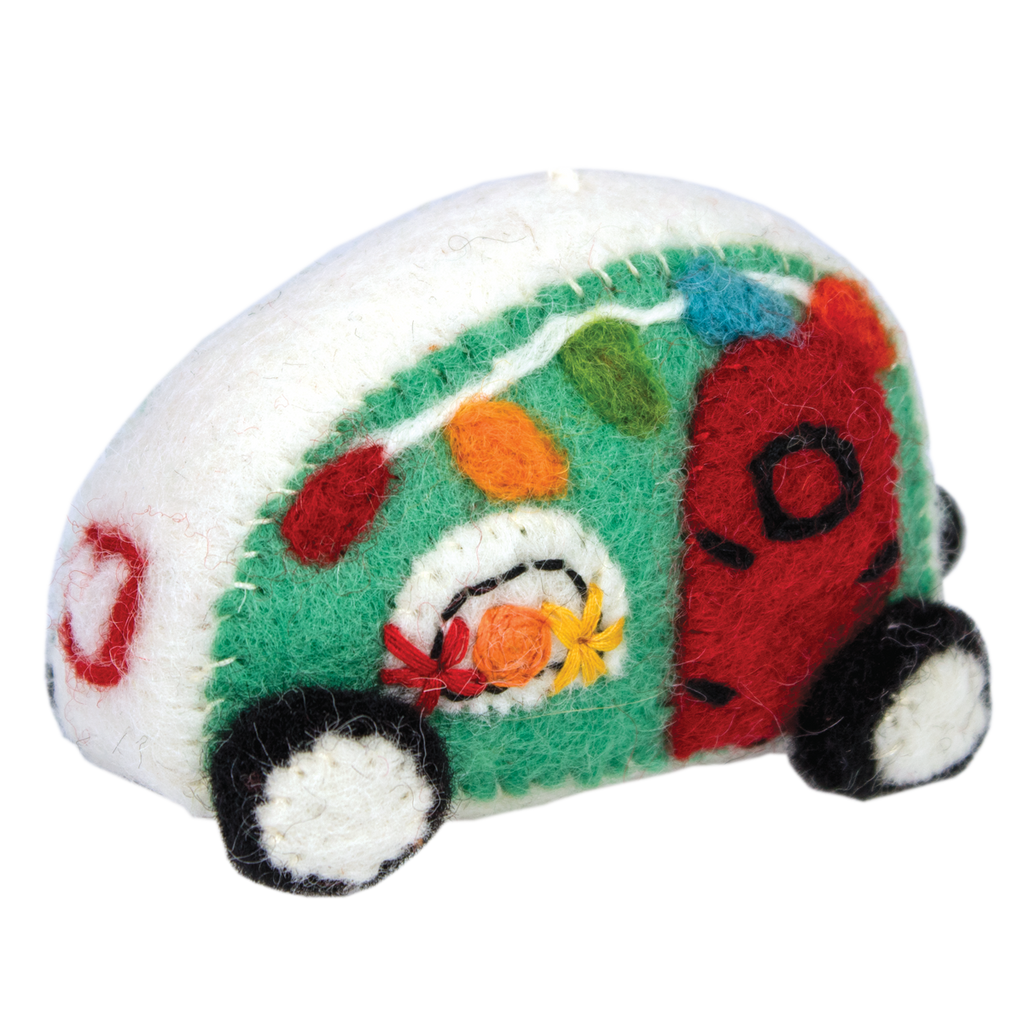 Micro Retro Camper Aqua Wool Ornament