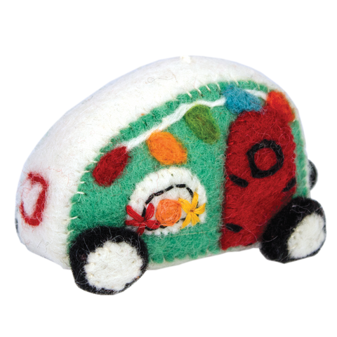 Micro Retro Camper Aqua Wool Ornament