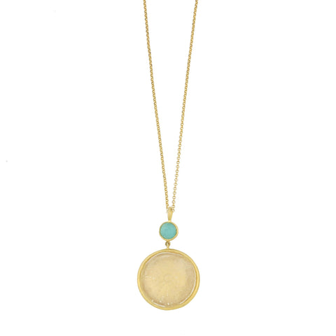 Turquoise and Clear Under the Sea 16 Inch Adjustable Large Sea Urchin Pendant Necklace by Michael Michaud