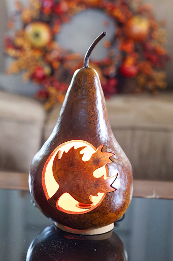 Elegant Fall Leaf Lit Gourd