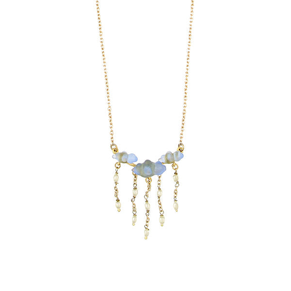 Cloud 16 Inch Adjustable Bar Necklace with Pearls by Michael Michaud