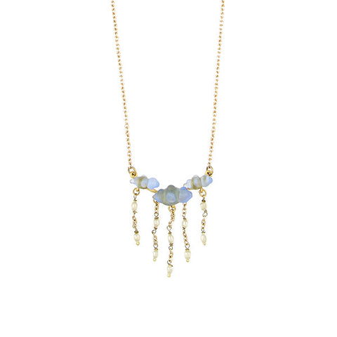 Cloud 16 Inch Adjustable Bar Necklace with Pearls by Michael Michaud