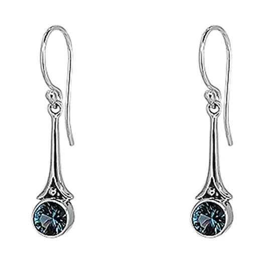 Sterling Silver Dangle Earrings with Green Tourmaline