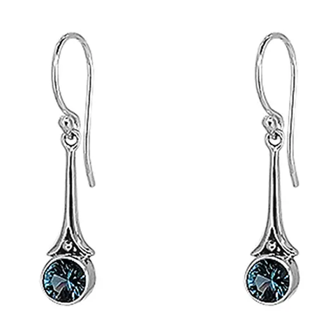 Sterling Silver Dangle Earrings with Green Tourmaline