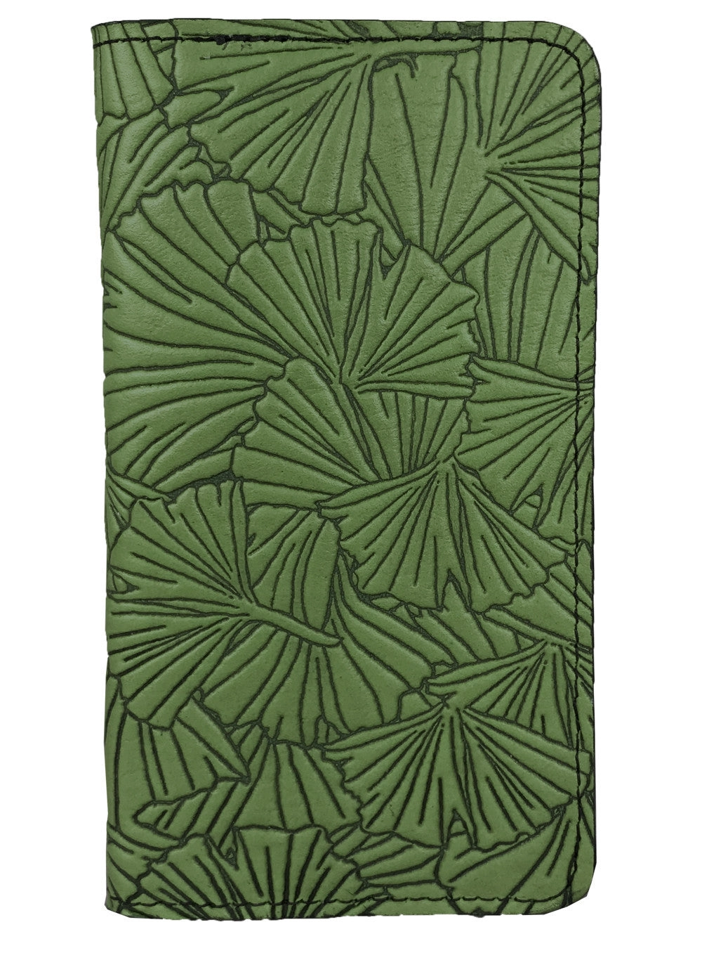 Leather Checkbook Cover - Ginkgo in Fern
