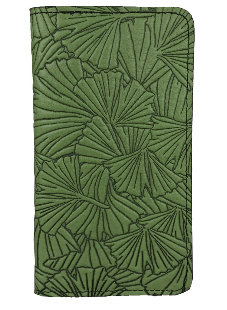 Leather Checkbook Cover - Ginkgo in Fern
