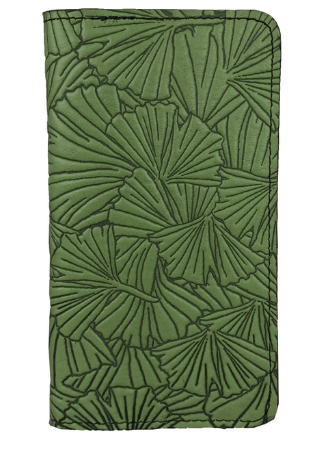 Leather Checkbook Cover - Ginkgo in Fern