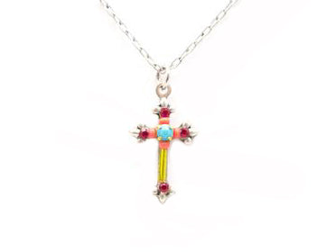Ruby Dainty Color Cross Necklace by Firefly Jewelry