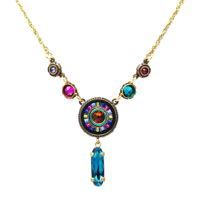 Multi Color Gold La Dolce Vita Circle with Y Drop Necklace by Firefly Jewelry
