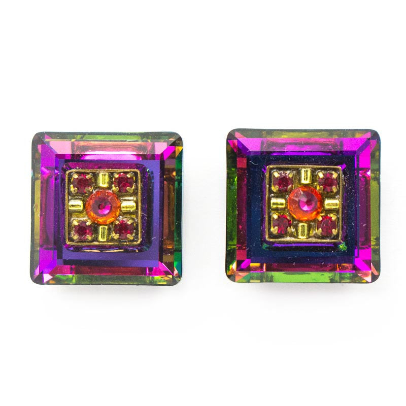 Ruby La Dolce Vita Crystal Square Post Earrings by Firefly Jewelry