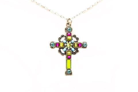 Peridot Medium Ornate Cross Necklace by Firefly Jewelry