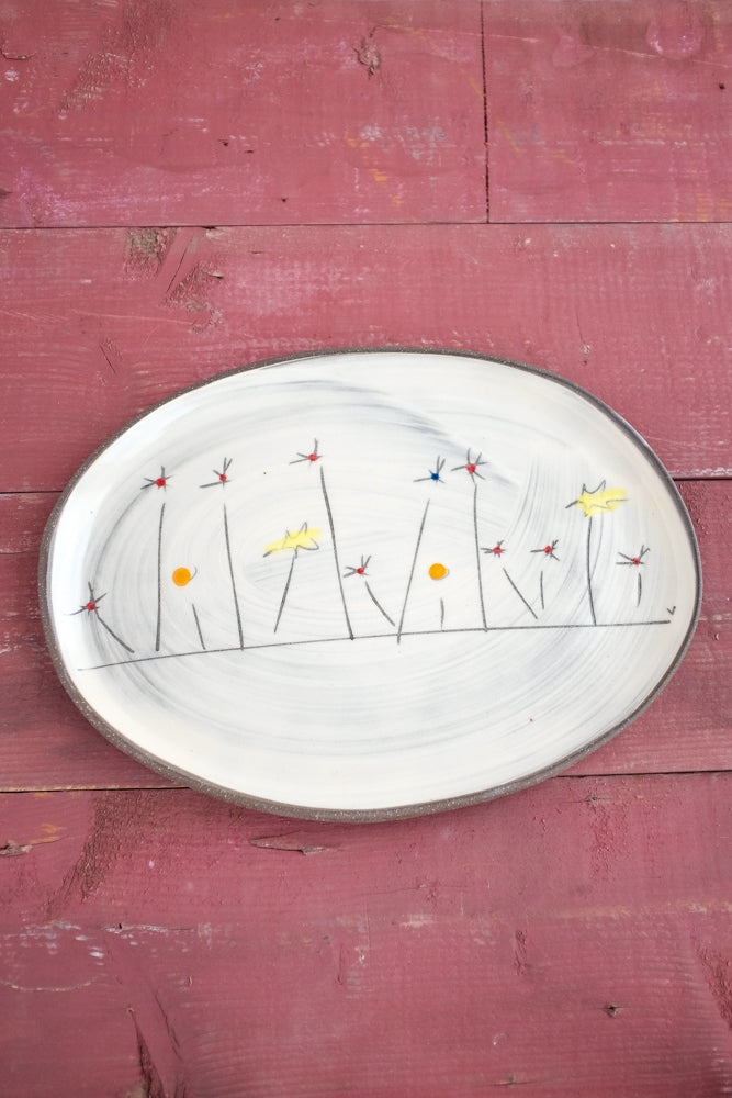 Field Flowers Oval Tray Hand Painted Ceramic