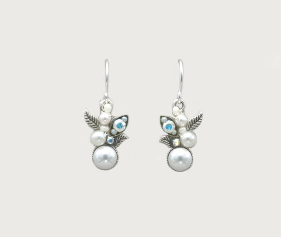 White Pearl Flora Glass Pearls Earrings by Firefly Jewelry