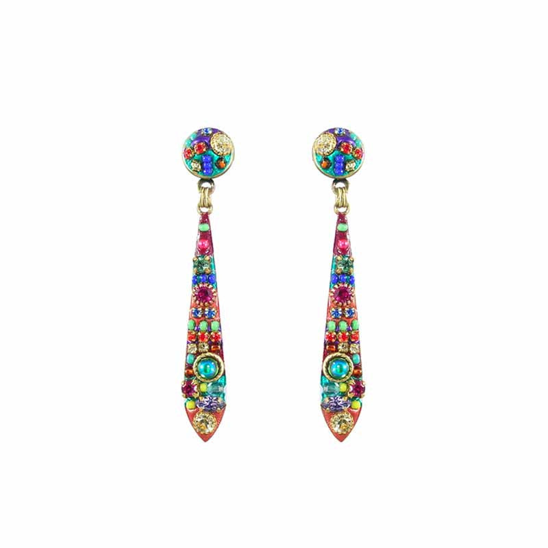 Multi Bright Two Part Design Long Dangle Earrings by Michal Golan