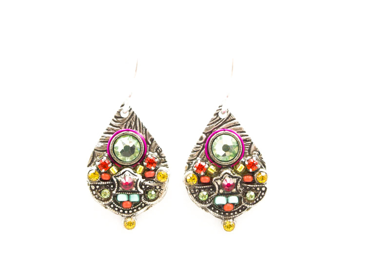 Chrysolite Mosaic Detailed Drop Earrings by Firefly Jewelry