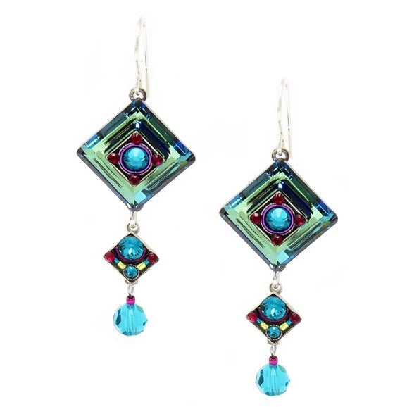 Blue Zircon La Dolce Vita Crystal Diagonal with Dangle Earrings by Firefly Jewelry