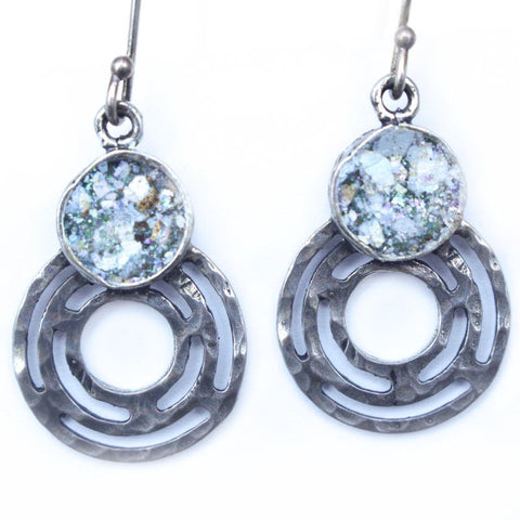 Labrynth Circle Roman Glass Earrings