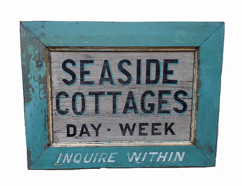 Seaside Cottages, Old Blue Pain Frame Americana Art