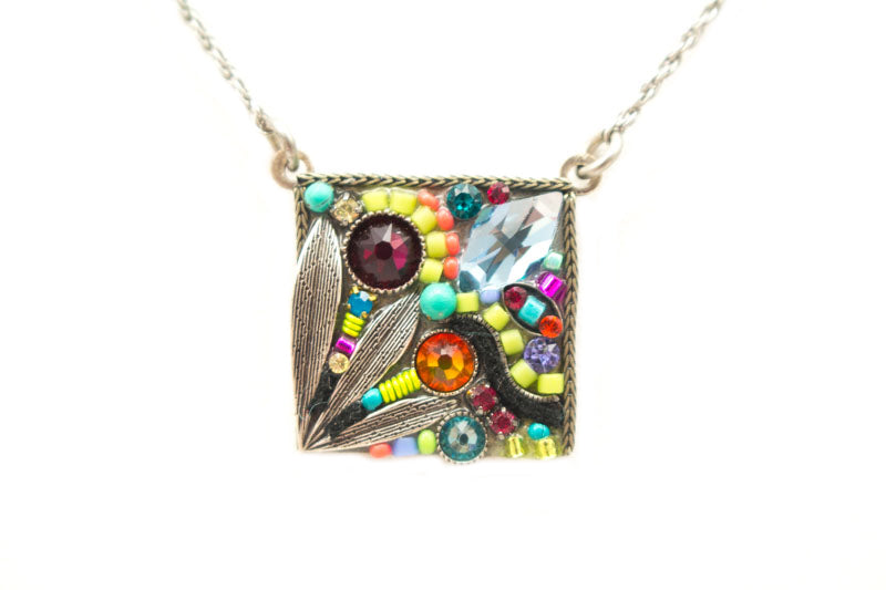Multi Color Luxe Square Leaf Pendant Necklace by Firefly Jewelry