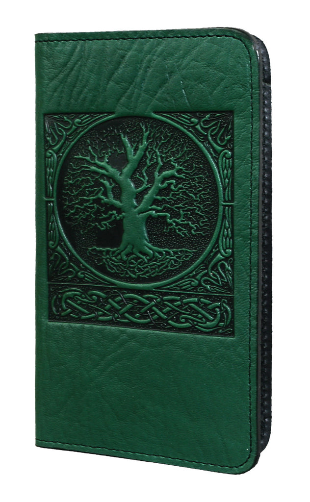 Leather Checkbook Cover - World Tree in Green