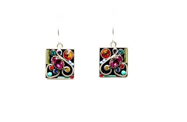 Multi Color Square Swirl Earrings by Firefly Jewelry