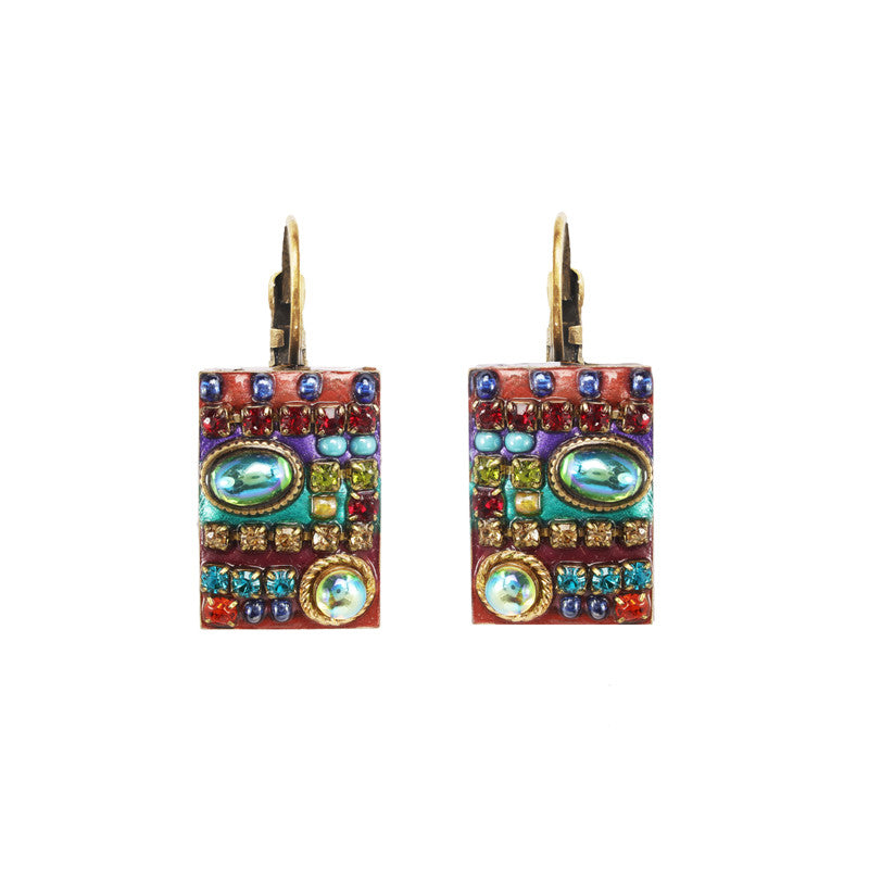 Multi Bright Rectangle Leverback Earrings by Michal Golan