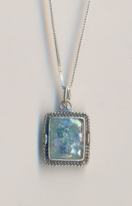 Braided Edge Rectangle Patina Roman Glass Necklace