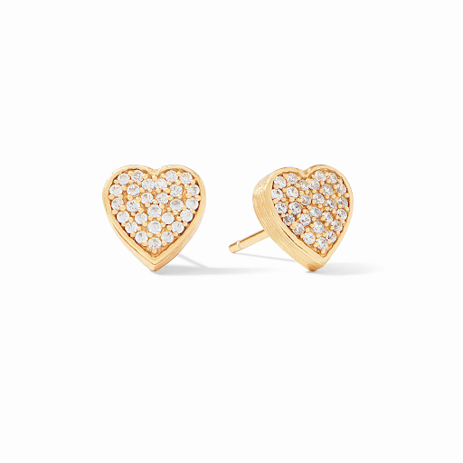 Heart Pave Stud Gold White Cubic Zirconia by Julie Vos