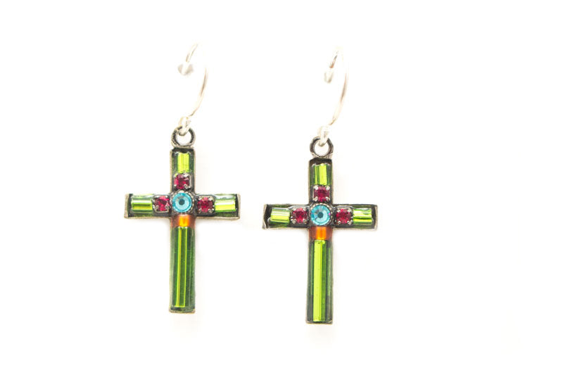 Lime Small Simple Cross Earrings by Firefly Jewelry