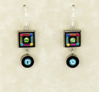 Multi Color Square with Circle Earrings by Firefly Jewelry